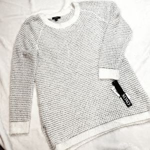 Xoxo fuzzy tunic sweater bright white silver knit